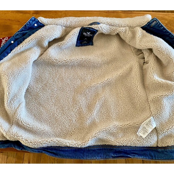 Hollister Sherpa Denim Jacket Mens Lined Trucker Coat Y2K EUC